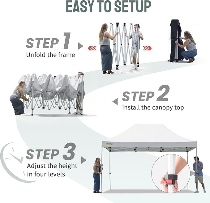 CROWN SHADES 10x15 Pop Up Canopy Tent, Thicken Frame Commercial Heavy Duty Tent, 8 Stakes & 4 Sandbags & 4 Ropes, Outdoor Canopies for Events, Parties,White