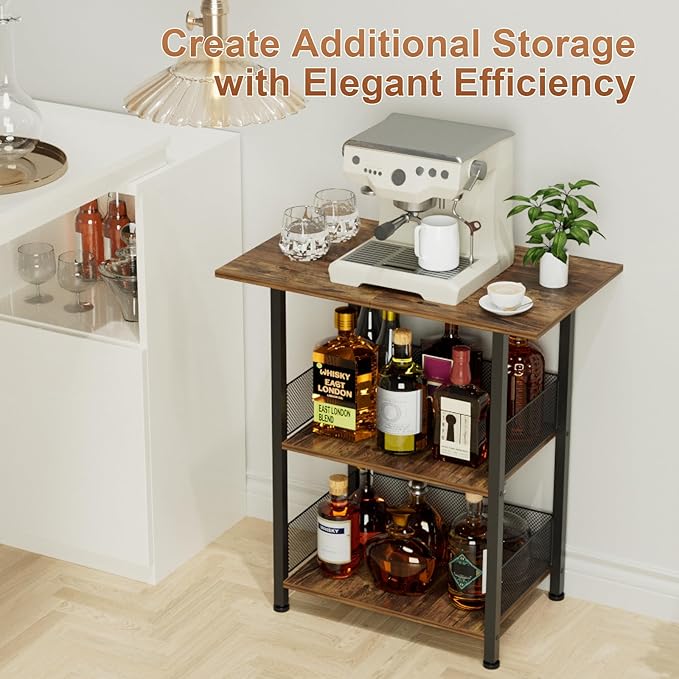 Bar Cart, 3-Tier Bar Cabinets Mini Bar Serving Cart Drink Cart Wine Table Whiskey Liquor Bottle Display Stand, Corner Cabinet for Kitchen, Dining Room, Living Room, Black