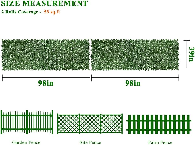 iCover 2PK 39 * 98in Artificial Ivy Privacy Fence Screen Cover, Highly Dense Leaves Wtih Strengthened Joint Prevent Leave Falling Off, Faux Hedge Panels Greenery Vines, Decorative Fences
