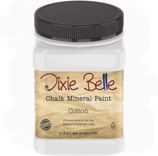Dixie Belle Paint Company Chalk Finish Furniture Paint - Cotton (32oz) - Matte Pure White Chic Chalk Mineral DIY Furniture Paint