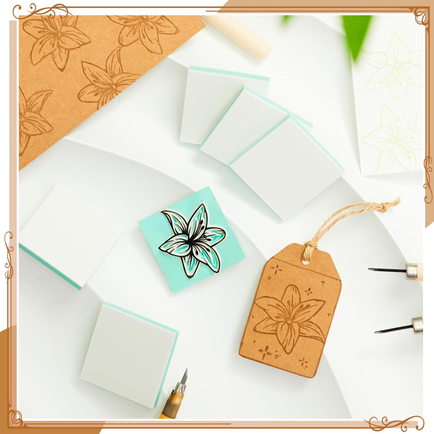 Frienda 12 Pcs 2" x 2" Rubber Carving Blocks Linoleum Blocks for Printmaking, Stamp Making, DIY Crafting, Scrapbook, Painting, Soft and Easy to Carve (White Green)