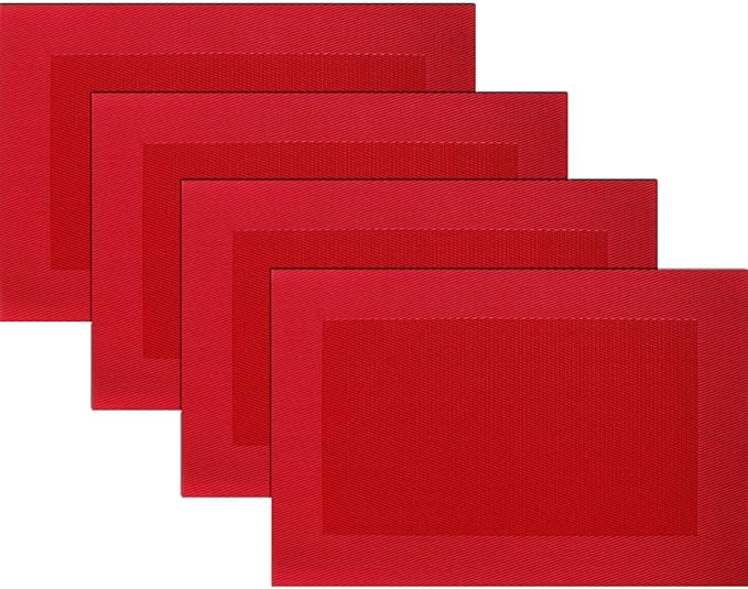 Vinyl Placemats Heat-Resistant Table Mats Washable Easy Clean Plastic Placemats for Dining Table Set of 4(Red)
