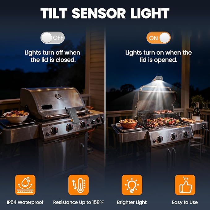 Grill Light for Blackstone Griddle & Weber Grill, Goldusk Rechargeable BBQ Lights with 160° Beam Automatic On/Off 2-Level Brightness Grilling Accessories for Outdoor Grill Gifts for Men Dad Husband