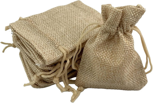 Palmhomee Pack of 25 Burlap Gift Bags with Drawstring Linen Pouches (2.8x3.6 Inch, Ivory) for Wedding, Birthday, Party, Bridal Shower, Baby Shower