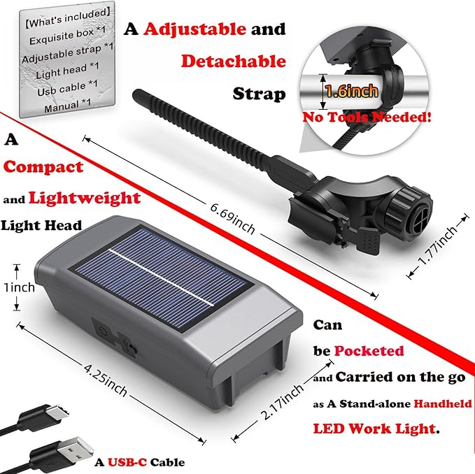 Solar/USB-C Grill Lights for Outdoor Grill Compatible with Blackstone/Weber/Big Green Egg - Rechargeable LED Work Light - Valentines Gifts for Him Men Husband Boyfriend Dad Adults - BBQ Accessories