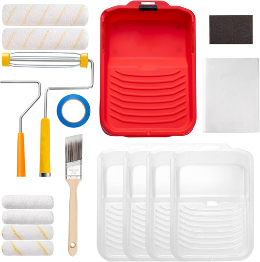 Mister Rui 17-Piece Paint Roller Kit with Non-Slip Tray, Microfiber Roller Covers, Brushes for DIY & Professional Painting Projects, Complete Set for Home Improvement