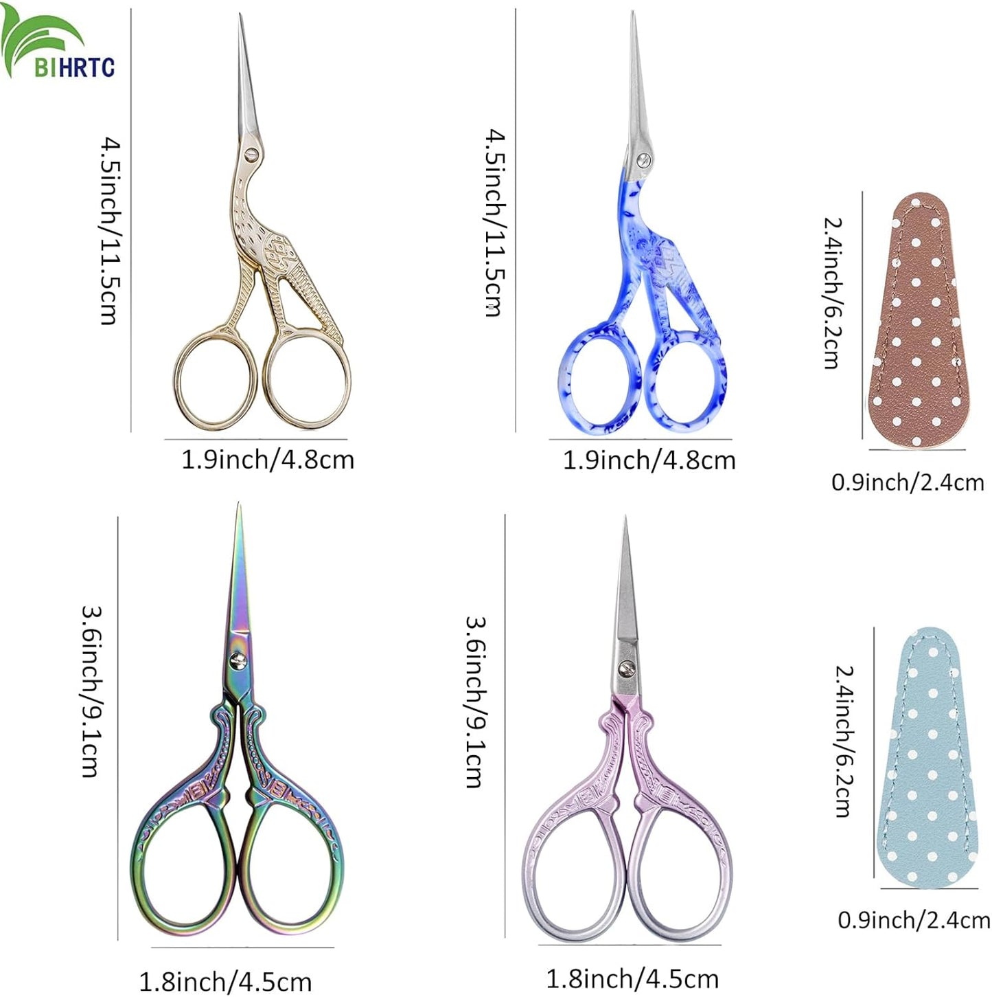 BIHRTC Stork Scissors with Leather Cover Stainless Steel Crane Design Sewing Embroidery Household Scissors for Sewing Crafting Art Work Threading Needlework Knitting