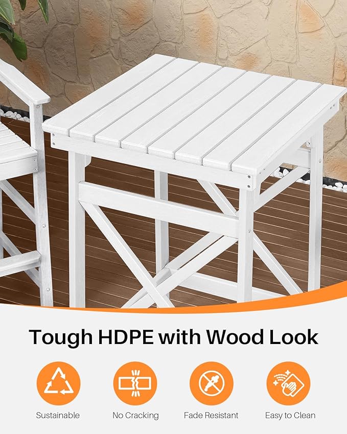 5 Pieces Adirondack Bar Chairs Set, HDPE Patio Bar Height Table and Chairs, Tall Adirondack Outdoor Bar Stools Set, HDPE Patio Bar Sets Furniture for Garden, Poolside, Bistro, Pearl