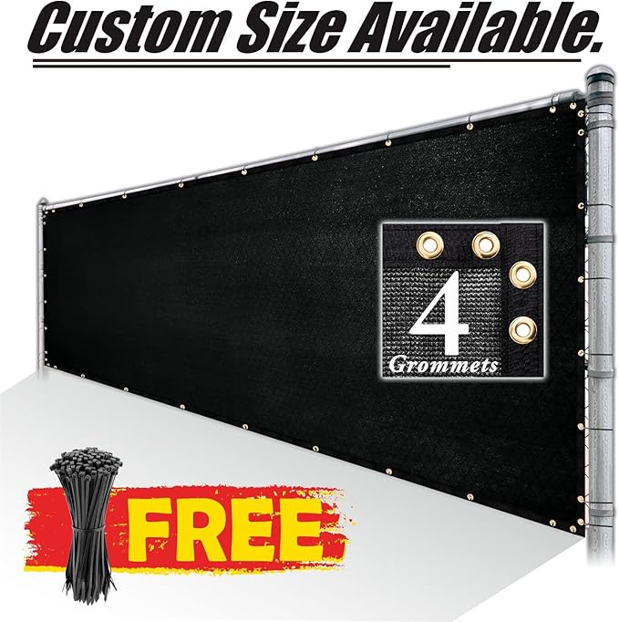 Royal Shade Custom Size 4' x 45' Black Fence Privacy Screen Windscreen Cover Netting Mesh Fabric Cloth - Cable Zip Ties Included (We Make Custom Size)