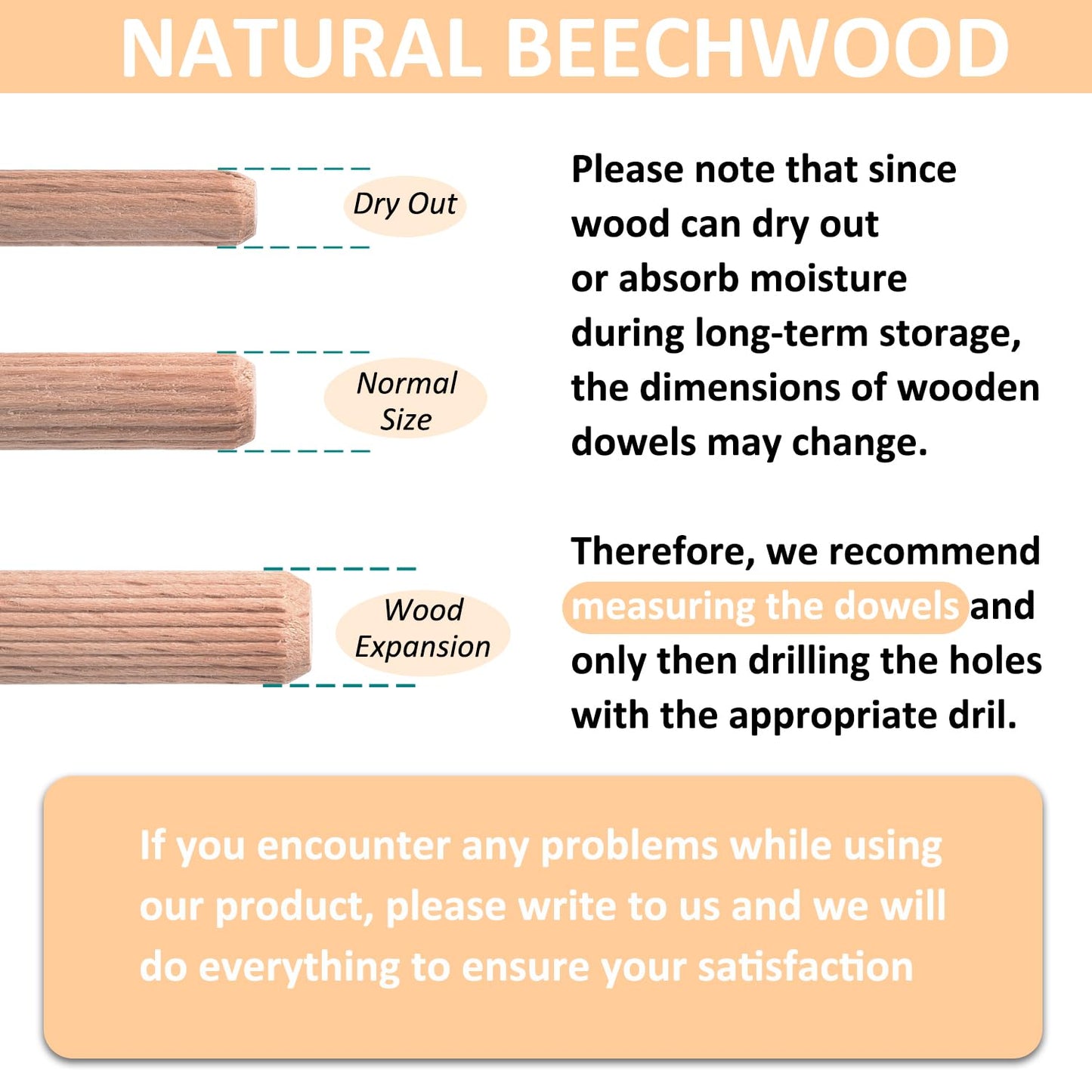 1/4-Inch Wooden Dowel Pins - 200 Pcs 1/4 x 1-1/4 inch Fluted Wood Dowels Rods,Hardwood Crafts Dowel Pegs ,Beechwood