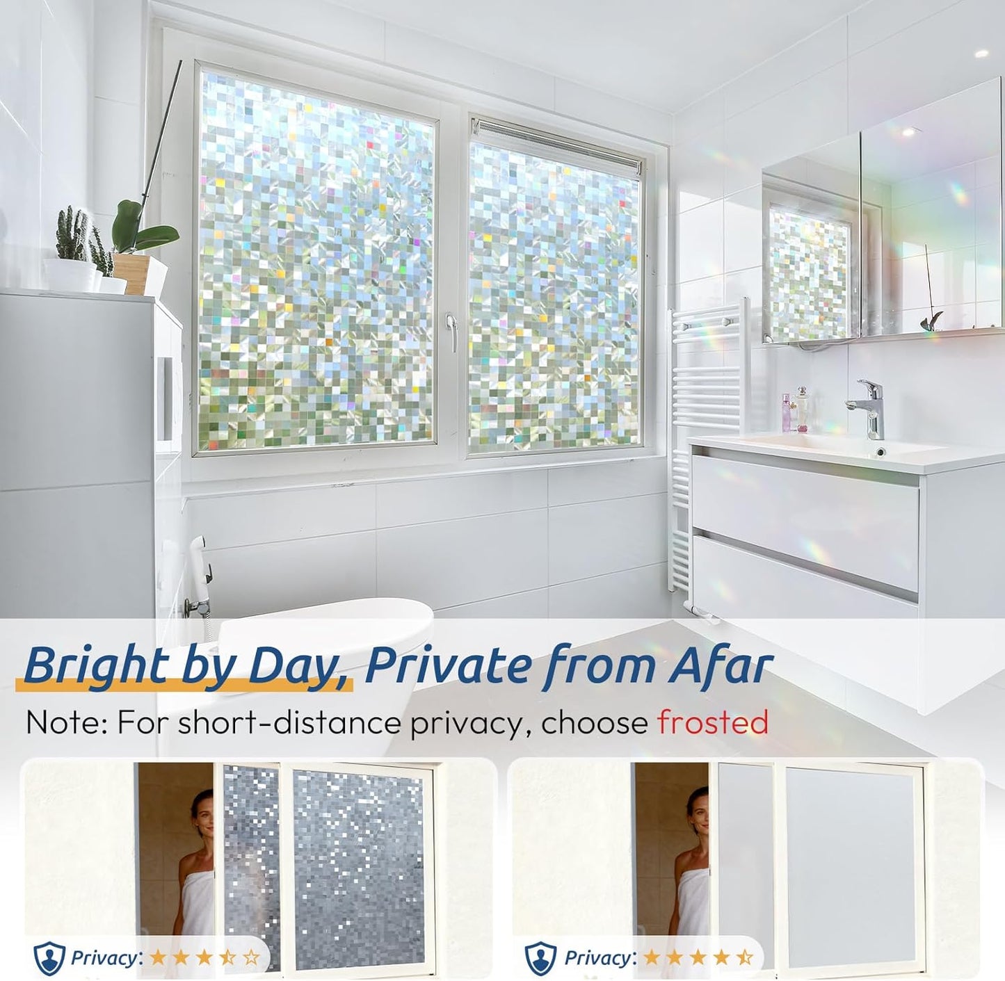 rabbitgoo Stained Glass Window Privacy Film Mosaic Pattern, Frosted Glass Window Film Rainbow Decorative Sticker, Static Cling UV Blocking Suncatcher for Home, 35.4 x 78.7 Inches