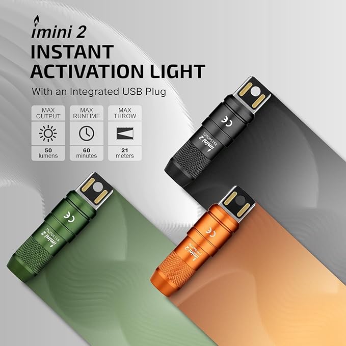 OLIGHT 2 Pack IMINI 2 EDC Rechargeable Keychain Flashlight, 50 Lumens Compact and Portable Mini LED Keyring Lights with Built-in Battery Ideal for Everyday Carry and Emergencies