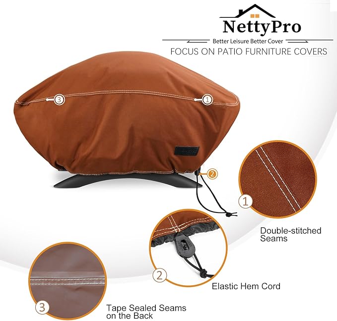 NettyPro Grill Cover for Small Q Series Grills, Waterproof Heavy Duty Portable Grill Cover for Q 1400/1000 Series and Baby Q Gas Grill, Brown