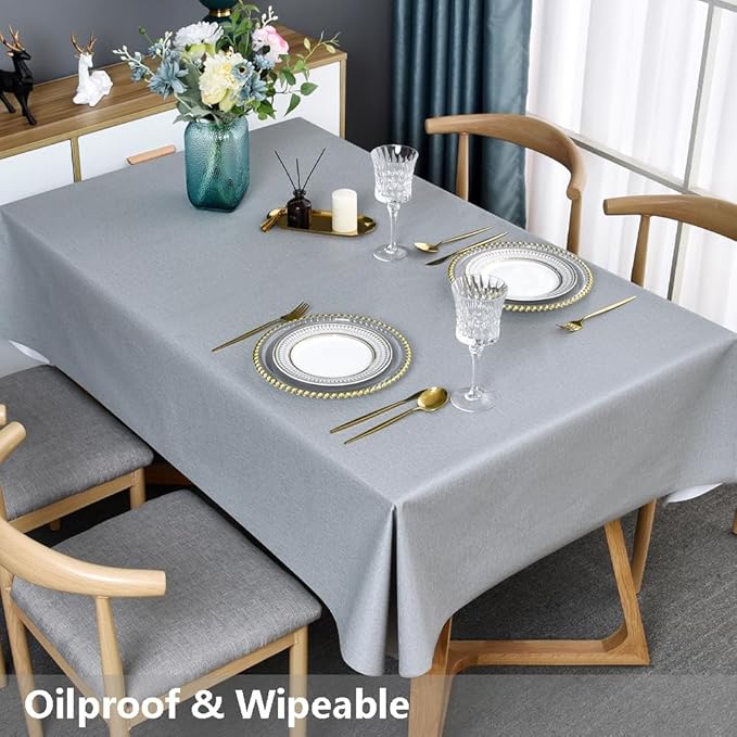 TruDelve Plastic Table Cloth for Rectangle Tables Grey Vinyl Tablecloth Waterproof Wipeable Oilcloth Tablecloths for Parties Dining Table Cover (54'' x 78'', Pure Gray)