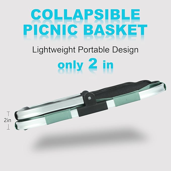 Picnic Basket, SIYUAN Shopping Basket with Handle 22L Collapsible Grocery Basket Portable Folding Basket for Marketing Picnic Reuasble Laundry Basket for Travel, Green