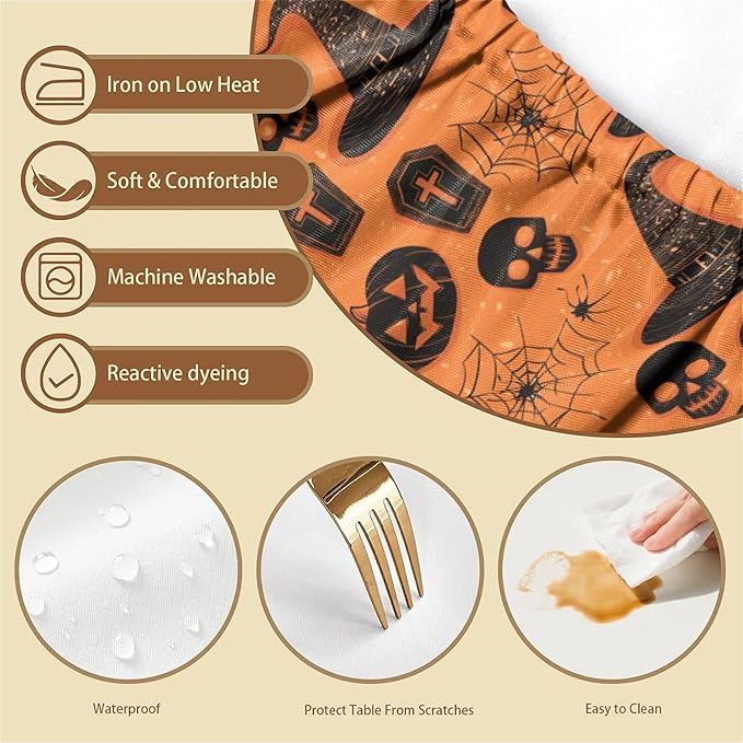 Rectangle Table Cloth Cover Waterproof Elastic Fitted Polyester Fitted Tablecloths for 4 Foot Tables for Indoor,Picnic, Camping, Outdoor （48" x 30"，Halloween Tablecloth）