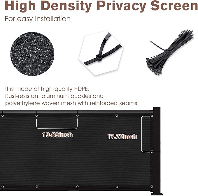 SUNNY GUARD 3'x6' Black Balcony Privacy Screen Fence, Apartments Railing Heavy Duty Wind Screen for Outdoor,Backyard,Patio,Deck Privacy（We Make Custom Sizes）