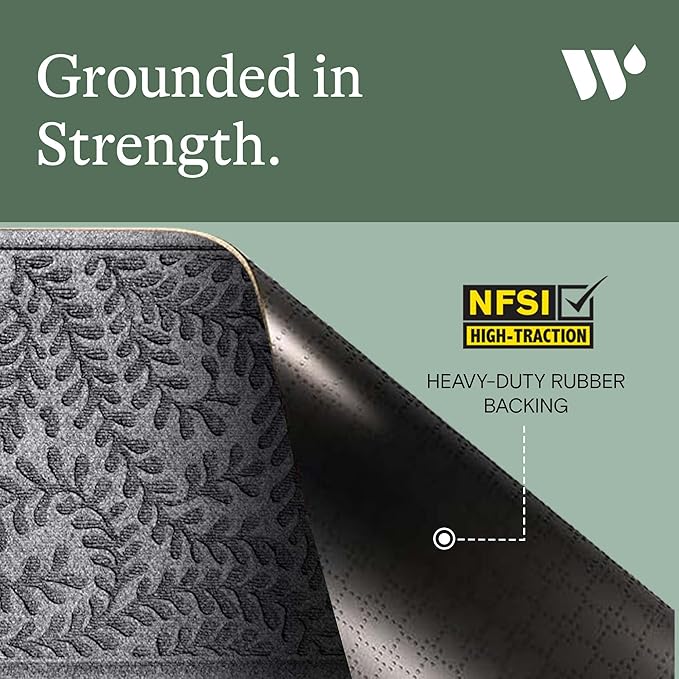 WaterHog Indoor/Outdoor Door Mat, 2' x 5', Made in USA, Durable & Skid-Resistant Front Door Rug, Decorative, Water-Trapping & Heavy-Duty Entryway Mat for Your Home, Boxwood Collection, Medium Grey