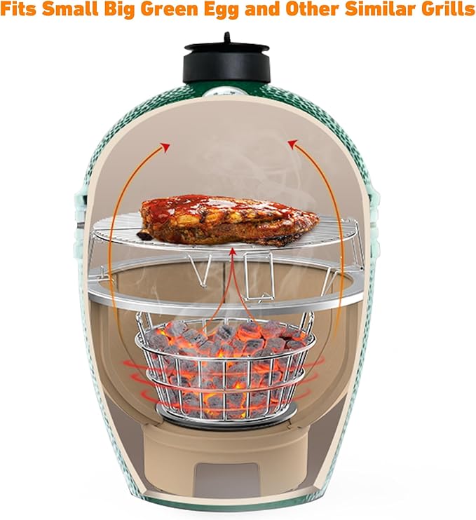 onlyfire Charcoal Ash Basket Fits Small Big Green Egg, Stainless Steel Charcoal Holder with Handles, Grilling Accessories for Better Airflow