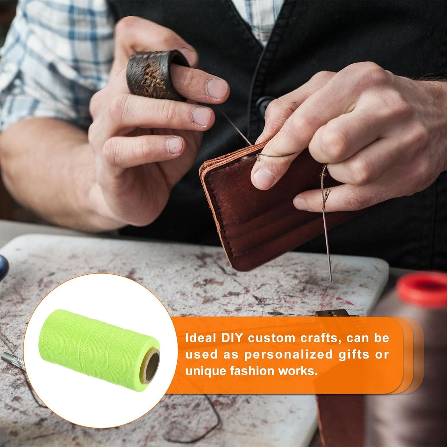 MECCANIXITY Waxed Thread,197 Yard 1mm 210D Flat Wax Thread Polyester Waxed String for Leather Sewing Hand Weaving Book Binding Home Decoration,Fluorescent Green