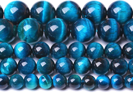 10MM 72pcs Natural Royal Blue Tiger Eye Stone Energy Healing Beads Round Loose Beads for Jewelry Making Bracelet 2 Strands 32"