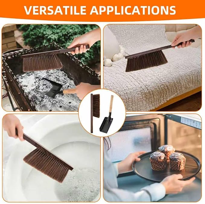 Fireplace Cleaning Tools Set Indoor, Fireplace Shovel for Ash, Fireplace Brush, Black Silicone Gloves, Outdoor Fireplace Tools for Fireplace Fire Pit,Camping,Barbecue,Wood Stove,Hearth