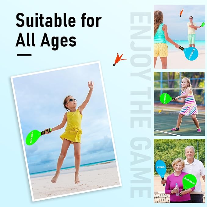 EVERICH TOY Paddle Ball Set – Indoor & Outdoor Racket Game for Kids, Teens, and Adults, Badminton & Camping Games Essentials, Fun for Beach, Yard, and Lawn Play All Year Round