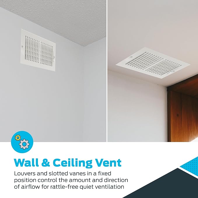 EZ-FLO 12 x 4 Inch (Duct Opening) Air Vent Cover for Wall or Ceiling, Two-Way Ventilation Register, Solid Steel HVAC Register Cover, White, 61611