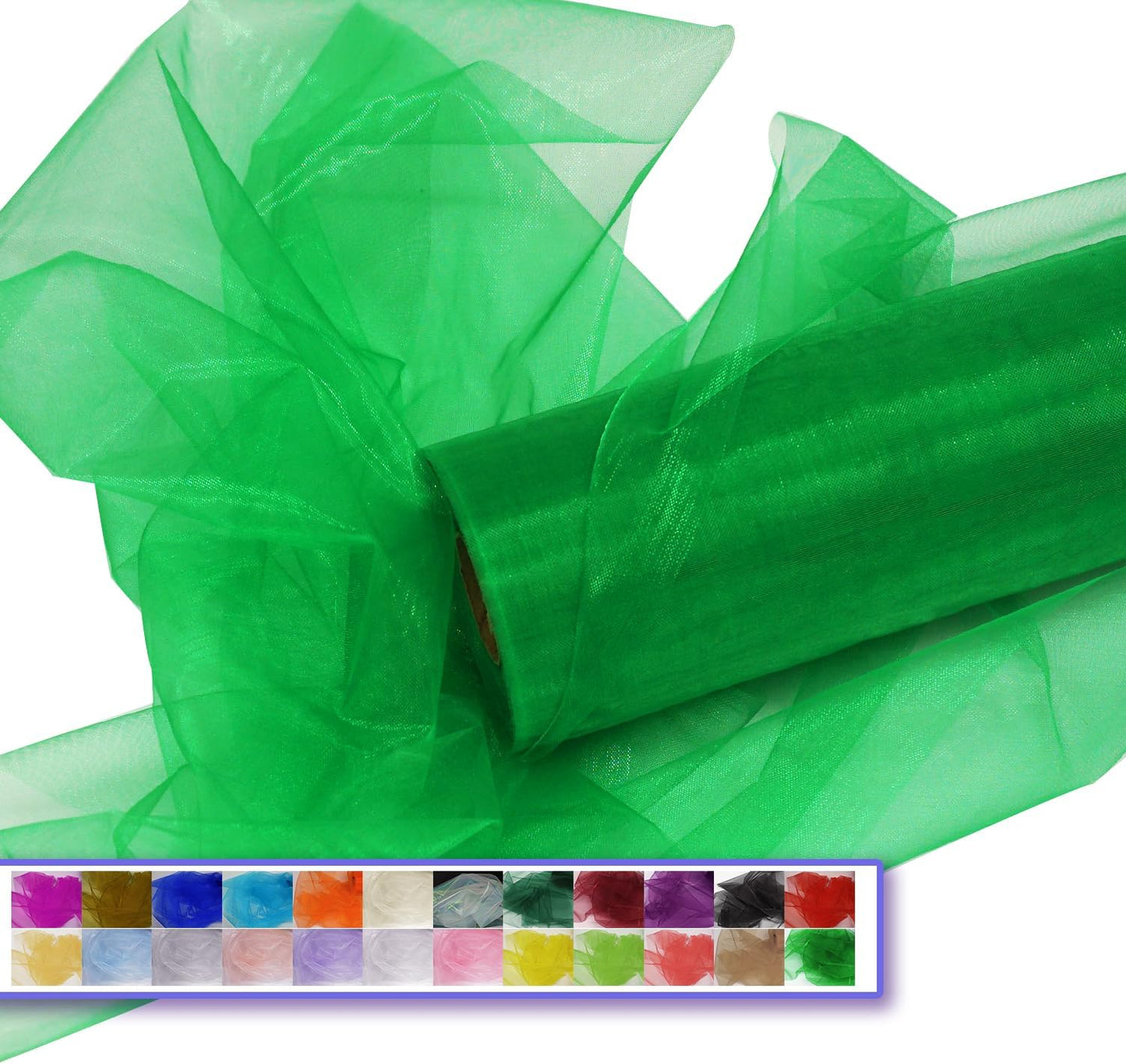 Green Organza Tulle Fabric Rolls, Crystal Organza 12" by 50 Yards (150 ft) Sheer Nylon Silky Shiny Netting Spool Bolt for DIY Craft Table Runner Wedding Baby Shower Party Decor (Emerald Green)