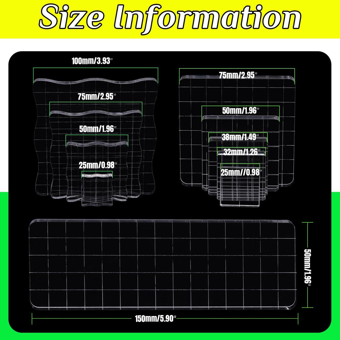 10Pcs Clear Acrylic Stamp Blocks Set, Acrylic Stamping Blocks Tools Clear Stamps with Grid Lines for Photography Props Scrapbooking Crafts Card Making