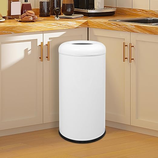 15.48 Gallon Commercial Trash Can, White Open Top Outdoor Indoor Waste Container Stainless Steel Large Garbage Enclosure with Lid, 15 x 30.7 inch