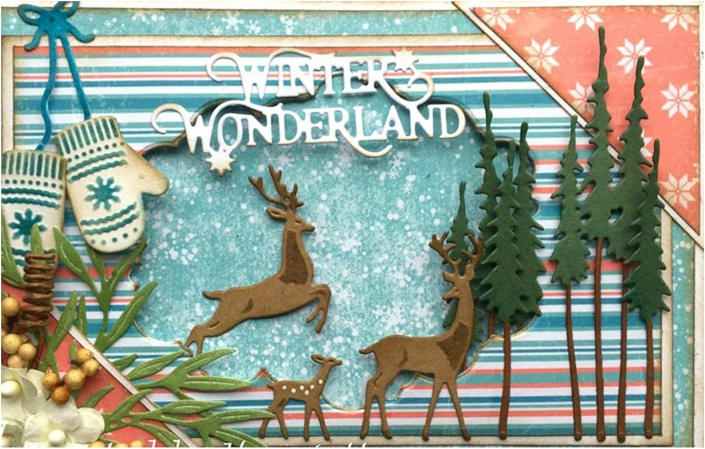 Lapoo Festivals Metal Cutting Die for Scrapbooking - Durable, Cut Stencils for DIY Scrapbook Photo Album Decorative Paper Card, Card Making Supplies, Embossing (Three Elk 2.4 x 1.9 in)