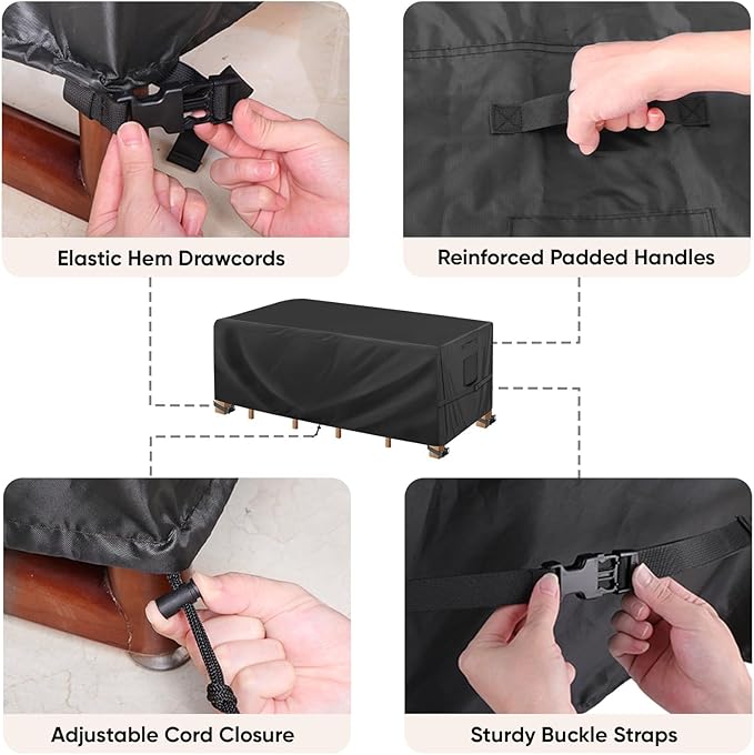 BALEINE Patio Furniture Covers, 108×82 Outdoor Furniture Cover Waterproof, Heavy Duty Oxford Patio Table Cover for Outdoor Table, Chair, Sofa, Desk (Black 108"L×82"W×28"H)
