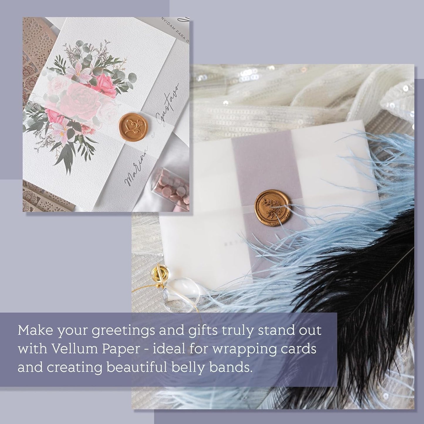 Vellum Paper 5x7 Pre-Folded - Goefun 120 Sheets Vellum Jackets for 5x7 Invitations 115GSM Translucent Paper for Invitations Wraps, Greeting Cards, Envelope Liners, Wedding, Baby Shower