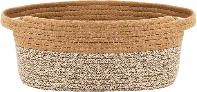 Woven Basket,Small Rope Storage Bin with Handles & Ribbon Bag, Organizer for Shelves Closets,Gift Basket Empty for Birthday,Books,Dog Toys, Jute&Brown