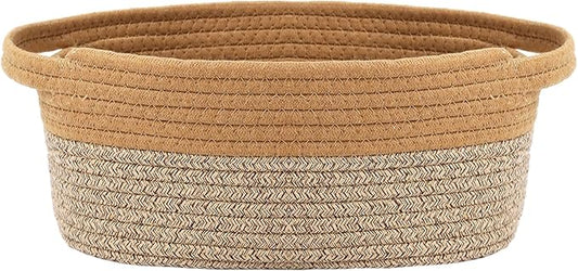 Woven Basket,Small Rope Storage Bin with Handles & Ribbon Bag, Organizer for Shelves Closets,Gift Basket Empty for Birthday,Books,Dog Toys, Jute&Brown