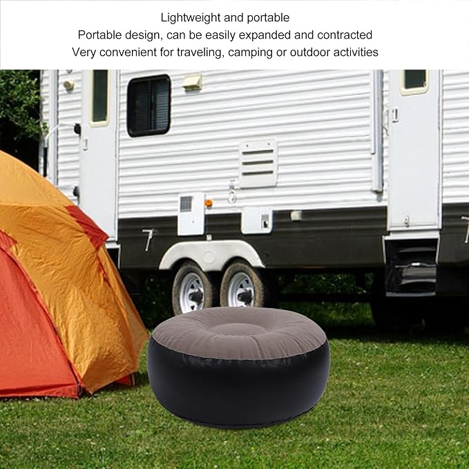 ZJchao Pouf Ottoman, Outdoor Ottoman, Inflatable Foot Rest, Inflatable Flocking Stool Multipurpose Lightweight Round Portable Inflatable Stool for Travel Camping Outdoor Activities
