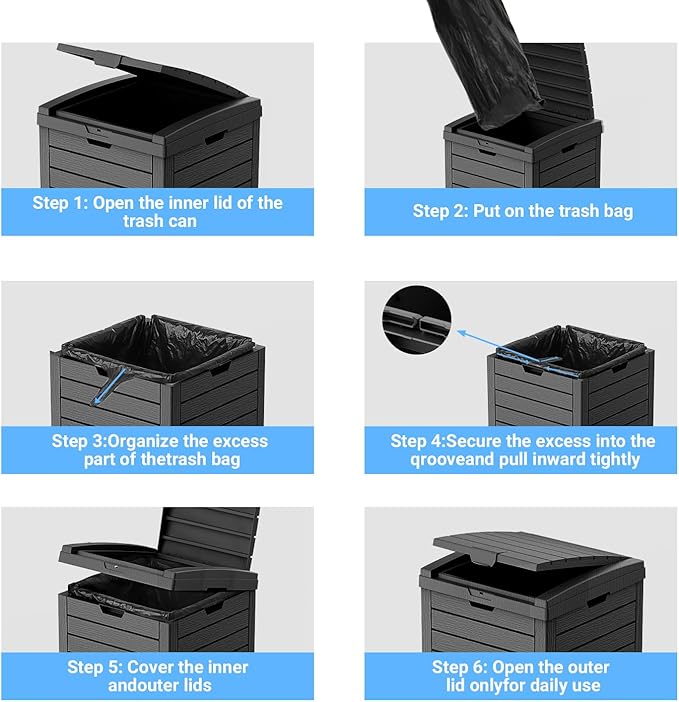 38 Gallon Outdoor Trash Can with Lid, Dual Lid Closure Outdoor Trash Can, Waterproof Resin Garbage Can with Pull-Out Liquid Drawer for Kitchen, Backyard Deck, Patio(Deep Black)