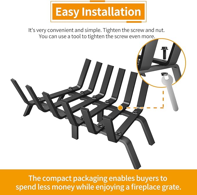 Heavy Duty 17Inch Fireplace Grate, Solid Steel Log Rack for Wood Burning, Extra Wide Firewood Grates for Indoor Fireplace & Outdoor Fire Pit, Wood Stove Grate