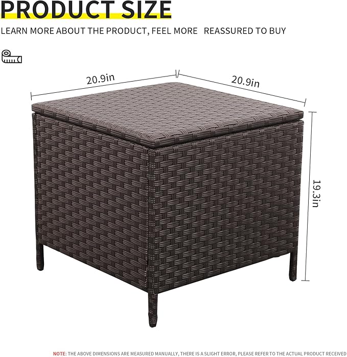 Outdoor Wicker Storage Side Table, Patio Brown PE Rattan End Table with Storage, Square Container for Furniture Covers, Toys, and Gardening Tools
