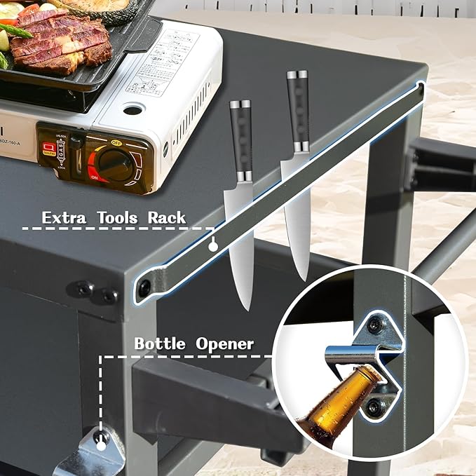 Domi 3-Tier Outdoor BBQ Grill Cart with Lockable Wheels | Portable Pizza Oven Stand & Food Prep Station | Compatible with Blackstone Griddle & Propane Tanks | All-Weather Patio Cooking cente