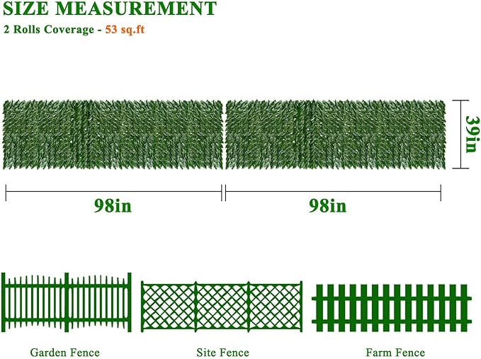 iCover 2PK 39 * 98in Artificial Ivy Privacy Fence Screen Cover, Highly Dense Leaves Wtih Strengthened Joint Prevent Leave Falling Off, Faux Hedge Panels Greenery Vines, Decorative Fences