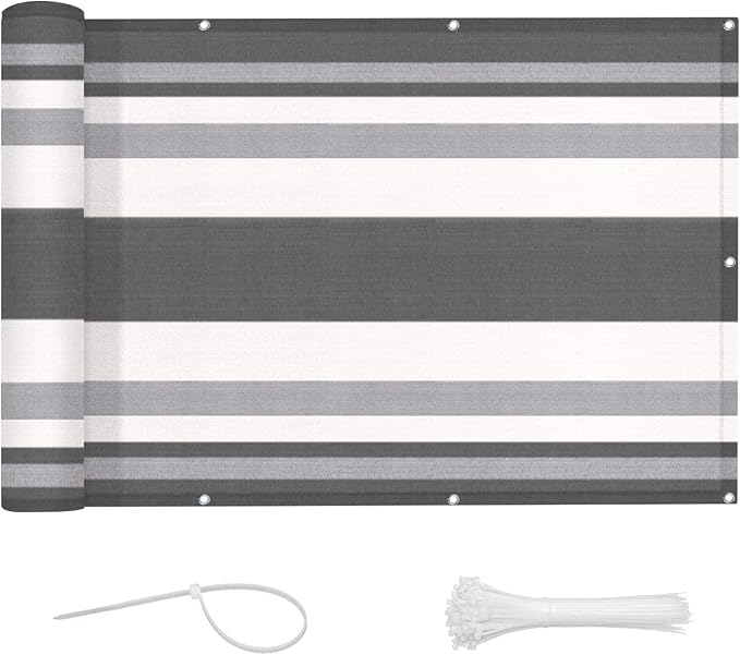 LOVE STORY Balcony Privacy Screen, 3'x10' Deck Shield Screen Fence Cover,UV Protection and Weather-Resistant,3 FT Height for Deck, Patio, Backyard, Outdoor Pool, Porch, Railing, Silver Grey White