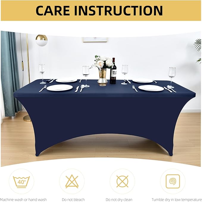 10-Pack 6ft Spandex Table Covers for Rectangle Standard Folding Tables - Wrinkle Resistant Stretch Tablecloths - Ultimate Fitted Table Protector for Parties, Banquet, Wedding