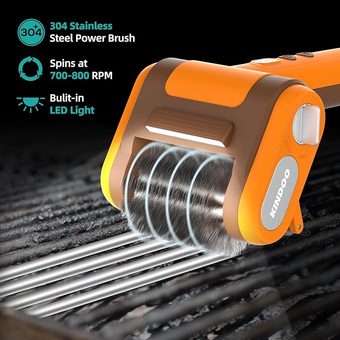 Electric Rechargeable Grill Brush,Grill Cleaner for Outdoor Grill with 800 RPM Motor - Bristle-Free Stainless Steel Grill Cleaner with LED Light for BBQ, Heavy Duty Grill Cleaning Tool (Champagne)