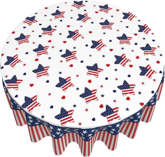 American Flag Round Tablecloth 4th of July American Flag 60 Inch Waterproof Rustic Table Cloth Fabric Farmhouse Stripe Tablecloth Decorative for Picnic Party Holiday Home Indoor Outdoor