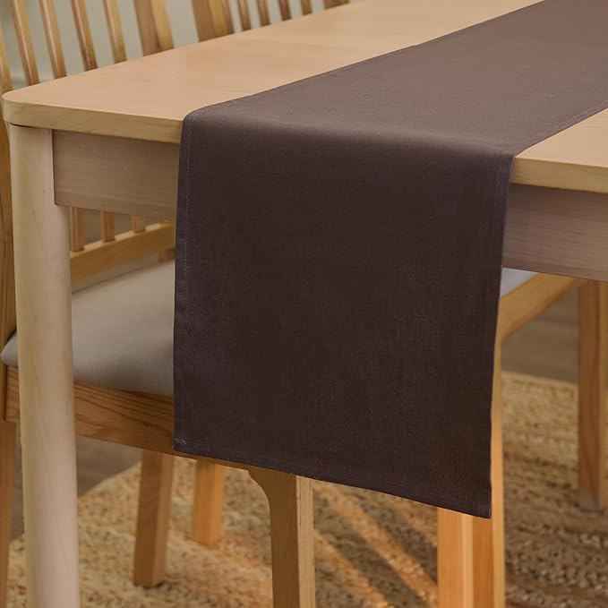 Encasa XO Table Runner 13"x59" Long | Cotton Canvas Fabric | Dark Taupe Solid Color | Machine Washable & Durable