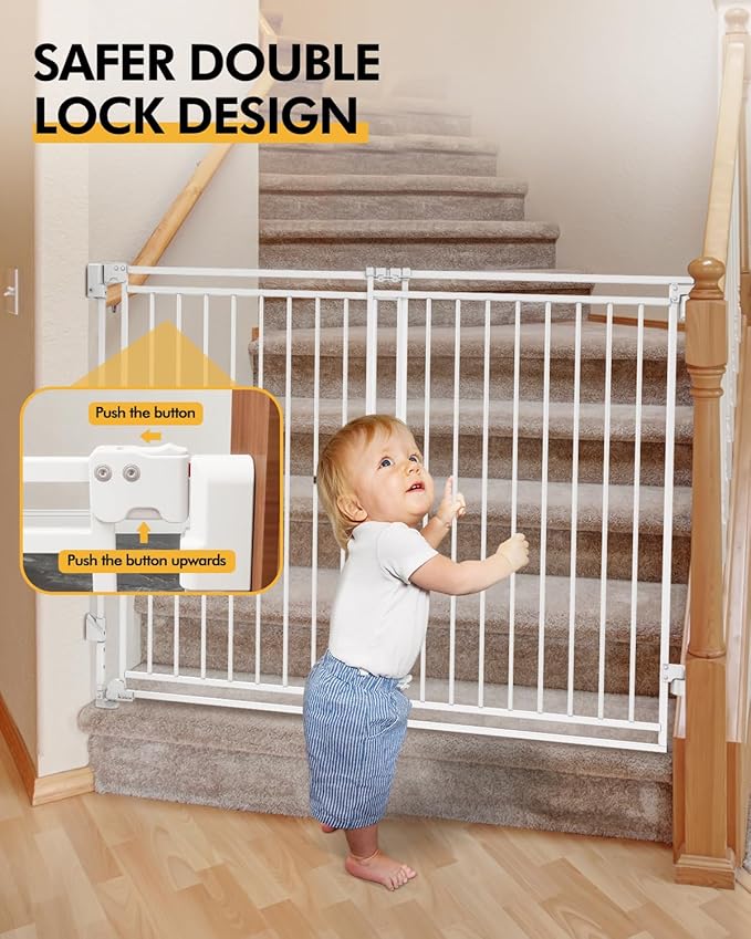 Baby Gate for Stairs Doorways & Kitchen, Extra Wide 32"-54" W x 39" H Extra Tall, No Bottom Bar Dog Gate, One-Handed Auto-Close, Hardware Mount Safety Gate for Dogs & Toddlers, White