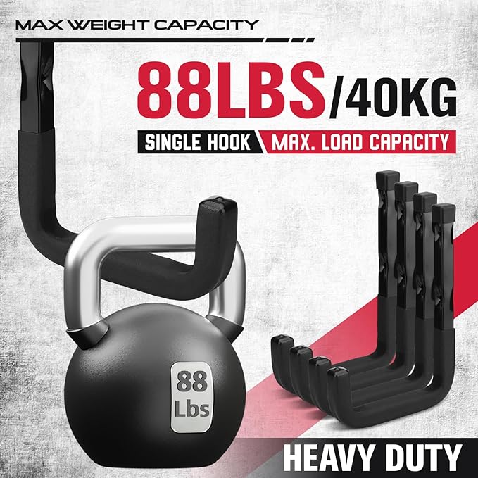 SEDY Heavy Duty Garage Storage Hook: 4-Piece 6" Wall Mount J Utility Hooks Holds 88 LB, Large Metal Garage Storage Ladders Hook, Utility Hooks for Bikes, Garden Tools