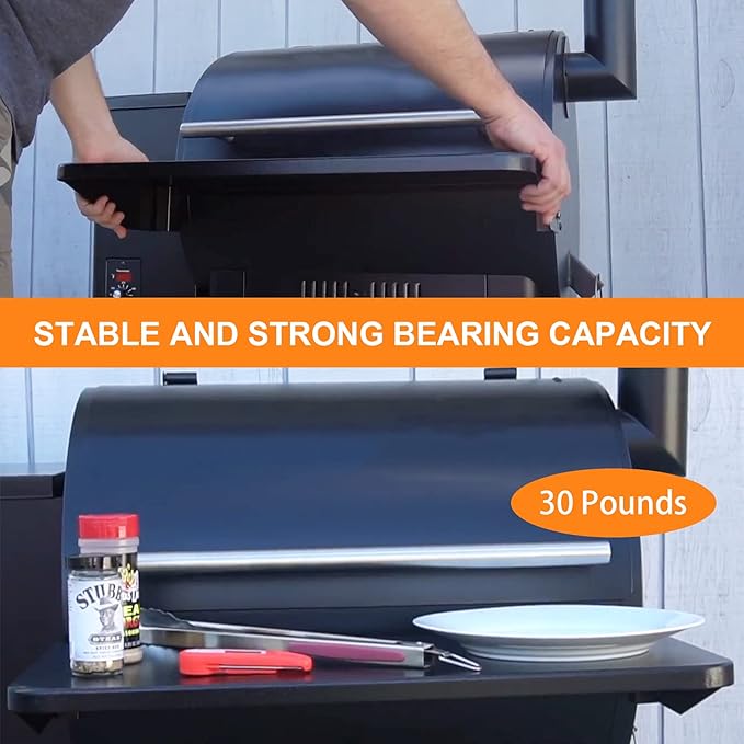 Utheer Folding Front Shelf for Traeger Pro 22, Pro 575, Ironwood 650 Pellet Grills, BAC362 Grill Accessory 25" x 12", Heavy-Duty Steel Table Supports 60 LBS, Foldable Prep & Storage Station